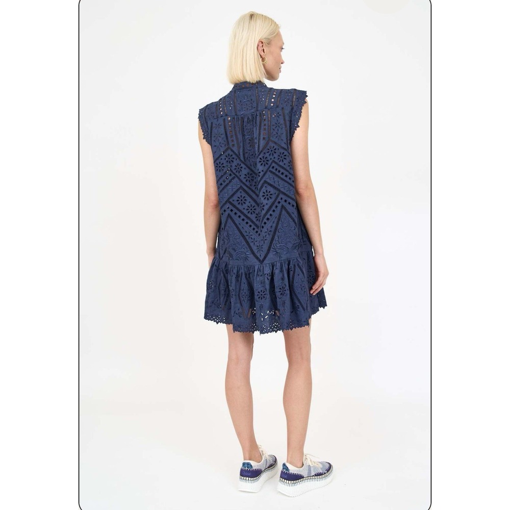CHRISTY LYNN Lucie Dress in Navy Blue Eyelet *Belt Missing* Sz Small  Western - Picture 4 of 11